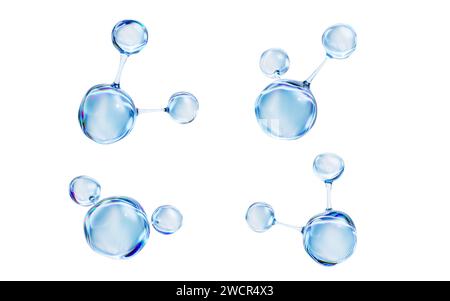 Transparente Moleküle mit verschiedenen Winkeln, 3D-Rendering. 3D-Abbildung. Stockfoto