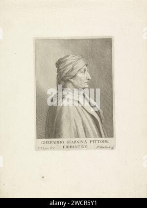 Portret Van Kunstenar Gherardo Starnina, Giovanni Battista Cecchi, nach Ignazio Enrico Hugford, nach Giorgio Vasari, 1769 - 1775 Druck nummeriert unten: 16 Druckerei: Italyprinter: FlorenceAfter Zeichnung von: ItalyAfter Design von: ItalyVerleger: Florenz Papier graviert historische Personen. Porträt, Selbstporträt des Künstlers Stockfoto