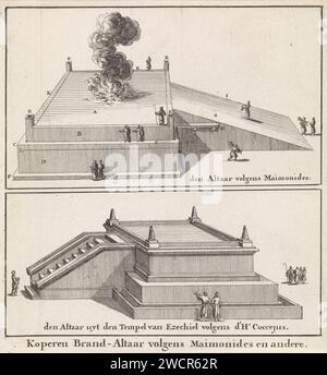 Kupfer Brand Altar, Jan Luyken, 1683 Druck Amsterdamer Papier, das den Altar des Brandopfers graviert, den dreisten Altar  jüdische Religion Stockfoto