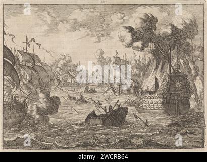 Sea Battle at Cape La Hogue, 1692, Caspar Luyken, 1698 Printdrucker: Amsterdampublisher: Leiden Paper Radiching / Letterpress Printing Battle (+ Marine Force) the Lagerfeuer Stockfoto