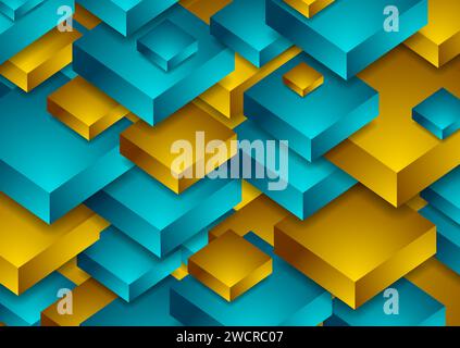 Abstrakter geometrischer Hintergrund mit blauen orangefarbenen 3D-Elementen. Vektor-futuristisches, modernes Design Stock Vektor