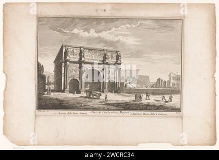 Boog van Constantijn und Kolosseum in Rom, Giuseppe Vasi, 1747 - 1761 Print Ansicht des Konstantijn-Bogens und des Kolosseums. Unten rechts nummeriert: 105. Titel und erläuternde Nummernliste bei STUDMARGE. Italien Papierätzung Ruine eines Gebäudes  Architektur. Der Triumphbogen von Konstantin. Kolosseum. Rom Stockfoto