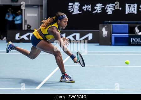 Melbourne, Australien, 17. Januar 2024. Der US-amerikanische Tennisspieler Coco Gauff spielt 2024 beim Australian Open Tennis Grand Slam im Melbourne Park. Foto: Frank Molter/Alamy Live News Stockfoto