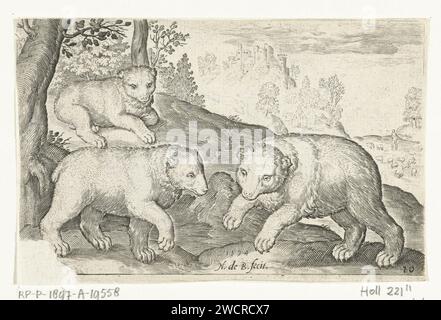 Three Bears, Nicolaes de Bruyn, 1621 Druckerei: Netherlandspublisher: Amsterdam Papierstich Raubtiere, Raubtiere: Bär Stockfoto