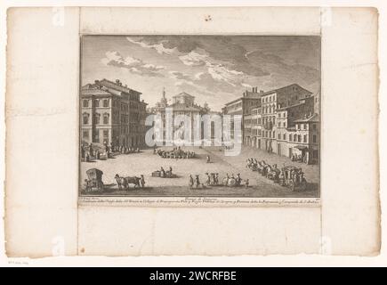 Spanische Piazza Te Rome, Giuseppe Vasi, 1747 - 1761 Print Blick auf die Piazza di Spagna mit dem Fontana della Barcaccia in der Mitte von Pietro Bernini. Links der Beginn der Spanischen Treppe. Unten nummeriert: 40. Titel und erläuternde Nummernliste bei STUDMARGE. Italien Papier, das den Blick auf die Stadt im Allgemeinen graviert; „Veduta“. Platz, Ort, Zirkus usw. Zierbrunnen. Schräge Straße; Straße mit Treppen oder Treppen Piazza di Spagna. Spaen Trappen. Brunnen der Barcaccia. Rom Stockfoto