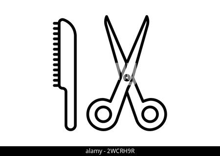 Symbol für Schere und Kamm. Symbol für Make-up, Friseur und Styling. Liniensymbolstil. Elementabbildung Stock Vektor