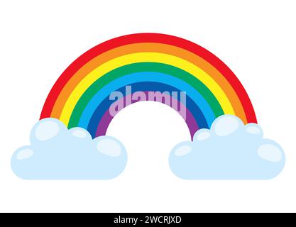 eps-Vektor-Illustration zeigt wunderbar farbigen Regenbogen mit hellblauen Wolken an den Enden Stock Vektor