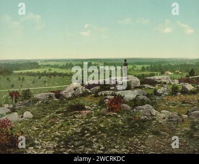 Porträt Statue von General Gouverneur K. Warren auf Little Round Top im Tal des Todes und des Wheatfield, Gettysburg, Pennsylvania 1903. Stockfoto