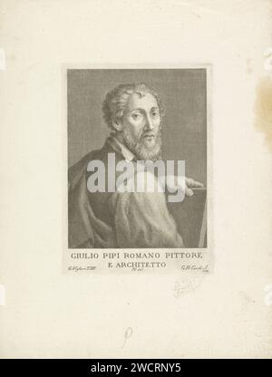 Portret Van Kunstenar Giulio Romano, Giovanni Battista Cecchi, nach Ignazio Enrico Hugford, nach Giorgio Vasari, 1769 - 1775 Druck, nummeriert unten: 114. Druckerei: Italyprinter: FlorenceAfter Zeichnung von: Italien Design von: ItalienVerlag: Florenz Papierstich historische Personen. Porträt, Selbstporträt des Künstlers Stockfoto