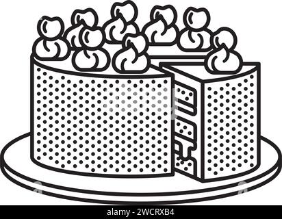 Leckeres deutsches Gebäck mit Schokolade und Kirschen Vektorlinie Symbol für Schwarzwälder Kuchen Tag am 28. März Stock Vektor
