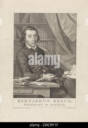 Porträt Bernardus Bosch, Reinier Vinkeles (I), 1782–1816 gedrucktes Porträt Bernardus de Bosch, Pastor und Dichter in Diemen. Amsterdam Papier-Ätz-/Gravurstift. Studium; „studiolo“; Bibliothek Stockfoto