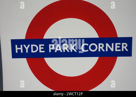 Schild Zur Hyde Park Corner U-Bahn-Station. Stockfoto