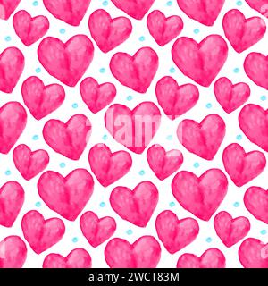 Valentinstag Herzen. Rosa Aquarell schönes nahtloses Muster mit Hand gezeichneter Vektor-Illustration für Textil, Stoff, Scrapbook oder Cover. Niedlicher Vektor Stock Vektor