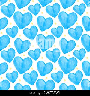 Valentinstag Herzen. Blaues Aquarell schönes nahtloses Muster mit Hand gezeichneter Vektorillustration für Textil, Stoff, Sammelalbum oder Abdeckung. Niedlicher Vektor Stock Vektor