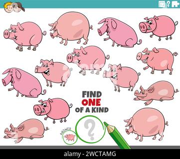 Zeichentrickillustration einer einzigartigen Bildpädagogik mit Schweinen Nutztiere Stock Vektor