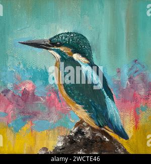 Ein abstraktes Kunstwerk mit einem farbenfrohen Vogel, ideal für Wohnkultur Stockfoto