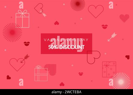 Valentinstag-Angebot. Webbanner und Poster mit vielen süßen Herzen und auf rotem Hintergrund. Promotion- und Shopping-Vorlage oder Hintergrund für Love and Stock Vektor