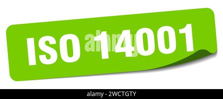 Aufkleber nach iso 14001. Rechteckiges iso 14001-Etikett isoliert auf weißem Hintergrund Stock Vektor