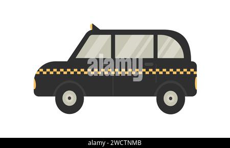 Ein Symbol für ein flaches schwarzes Taxi im Cartoon-Stil. Illustration des Geschäftsvektors auf isoliertem weißem Hintergrund. Stock Vektor