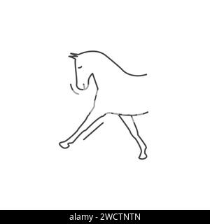 Dressurpferd in Galopp-Pirouette. Halbkörper-Symbol-Umrissstil auf weißem Hintergrund. Vektorlinie Kunst Illustration flaches Design. Stock Vektor
