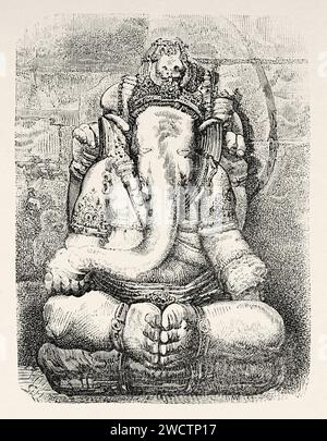 Die große Statue von Shivas Sohn. Ganesha, einer der bekanntesten und am meisten verehrten Gottheiten im Hindu-pantheon und ist der höchste Gott in der Ganapatya-Sekte Java-Insel. Indonesien, Südosten. Sechs Wochen in Java 1879 von Desire Charnay (1828–1915) alter Stich aus dem 19. Jahrhundert aus Le Tour du Monde 1880 Stockfoto