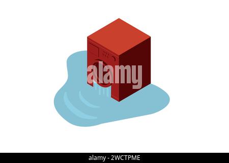 Konzept der isometrischen defekten roten Waschmaschine oder Trockner. Vektorabbildung. Stock Vektor