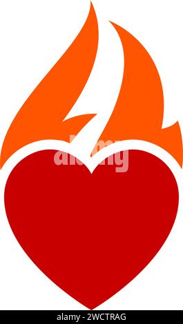 Feuerflamme, heißes Herzsymbol, kann für Logo und Markennamen, Vektorillustration verwendet werden. Stock Vektor
