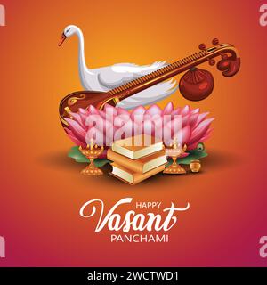 Sarasvati für glücklich Vasant Panchami Puja von Indien. vektor Illustration Design Stock Vektor