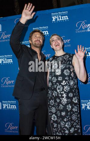 Ryan Gosling und Greta Gerwig bei der 16. Verleihung des Kirk Douglas Award for Excellence in Film auf dem 39. Santa Barbara International Film Festival im Hotel Ritz-Carlton Bacara. Santa Barbara, 13.01.2024 Stockfoto