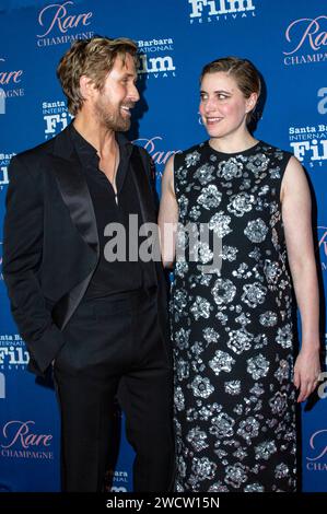 Ryan Gosling und Greta Gerwig bei der 16. Verleihung des Kirk Douglas Award for Excellence in Film auf dem 39. Santa Barbara International Film Festival im Hotel Ritz-Carlton Bacara. Santa Barbara, 13.01.2024 Stockfoto