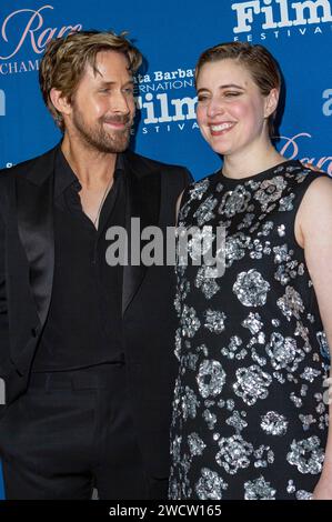 Ryan Gosling und Greta Gerwig bei der 16. Verleihung des Kirk Douglas Award for Excellence in Film auf dem 39. Santa Barbara International Film Festival im Hotel Ritz-Carlton Bacara. Santa Barbara, 13.01.2024 Stockfoto