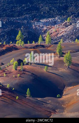 Fantastische Lavastrom aus Schlackenkegel, Lassen Volcanic Nationalpark, Kalifornien Stockfoto