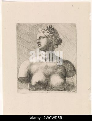 Büste van Venus de 'Medici, links, Augustine Terwest (I), 1672 - 1711 Druck Kopie der klassischen Skulptur der Venus de 'Medici. Nur die Brust, der Kopf nach links. Rom Papierätzung Skulptur, Reproduktion eines Skulpturenstücks Stockfoto
