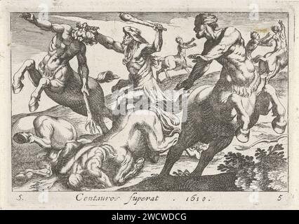 Hercules Fight with the Centauren, Simon Frisius, nach Antonio Tempesta, 1610–1664 Druckerei: Northern NetherlandsAfter Design by: Italy Paper Raditing Hercules' Fight with the Centauren Stockfoto