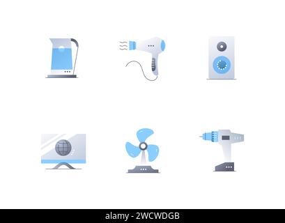 Elektrische Haushaltsgeräte – flache Design-Symbole gesetzt Stock Vektor