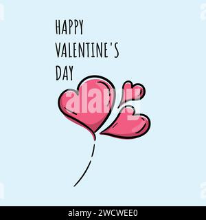 Helle, handgezeichnete Valentinskarte mit Herzchen und Text Happy Valentine's Day Stock Vektor