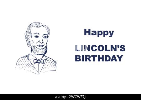 Happy lincoln Day Banner mit Porträt in Skizze. Vektordarstellung isoliert. Handgezeichnetes Porträt von abraham lincoln. Stock Vektor