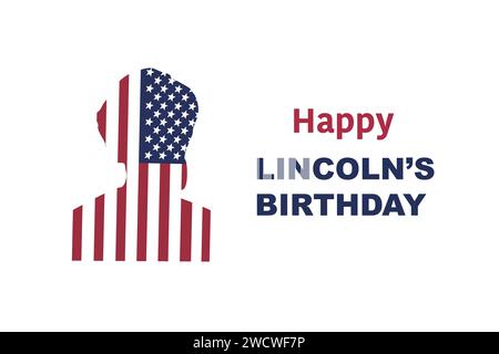 abraham lincoln Silhouette des us-Präsidenten mit us-Flagge Muster. Vektordarstellung isoliert. Banner für lincoln Tagesferien. Stock Vektor