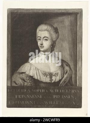 Porträt von Wilhelmina van Preußen, Rienk Jelgerhuis, 1770 Druck Frederika Sophia Wilhelmina, Prinzessin von Preußen, Ehefrau von Prinz Willem V. Leeuwarden Papierätzung Stockfoto