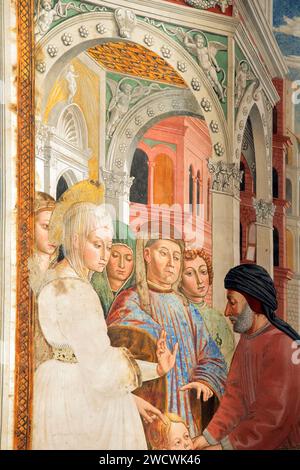 Italien, Toskana, Val d'Elsa, das mittelalterliche Dorf San Gimignano, historisches Zentrum, das von der UNESCO zum Weltkulturerbe erklärt wurde, Kirche Sant' Agostino, Chor, Fresken von Benozzo Gozzoli (1465) über Augustinus oder St. Austin's Leben Stockfoto