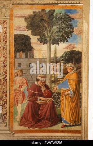 Italien, Toskana, Val d'Elsa, das mittelalterliche Dorf San Gimignano, historisches Zentrum, das von der UNESCO zum Weltkulturerbe erklärt wurde, Kirche Sant' Agostino, Chor, Fresken von Benozzo Gozzoli (1465) über Augustinus oder St. Austin's Leben Stockfoto