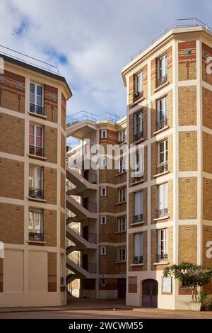 Frankreich, Paris, Saint Lambert District, Saint Lambert District, The HBM (Low Miet Housing, Vorfahren der HLM) in der Saida Street, Amicie Lebaudy Foundation Stockfoto