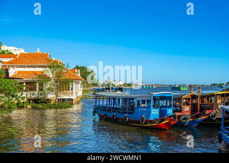 Vietnam, Mekong Delta, My Tho, Ausflugsboote auf dem Mekong Fluss Stockfoto