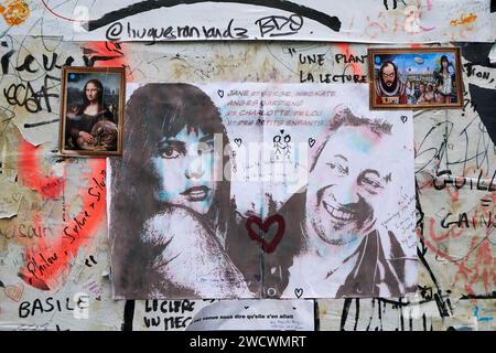 Frankreich, Paris, rue de Verneuil, Tags an der Außenwand des Hauses der Familie Gainsbourg, die Serge Gainsbourg und Jane Birkin repräsentieren Stockfoto