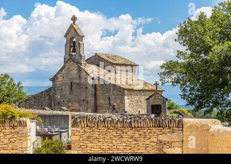 Frankreich, Vaucluse, regionaler Naturpark Luberon, Saint Pantaléon, Kirche aus dem 12. Jahrhundert, Friedhof Stockfoto