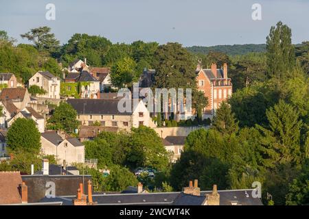 Frankreich, Indre et Loire, Loire-Tal, das von der UNESCO zum Weltkulturerbe erklärt wurde, Amboise, die Rue Victor Hugo und der Clos Lucé von den Terrassen der Burg Stockfoto