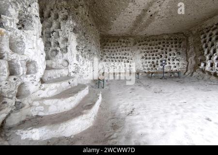 Region Ile de France, Val d'Oise, La Roche-Guyon, Troglodyte in Schloss Stockfoto