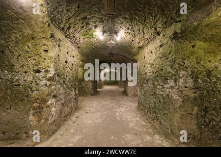 Region Ile de France, Val d'Oise, La Roche-Guyon, Blockhaus-Keller im Schloss Stockfoto