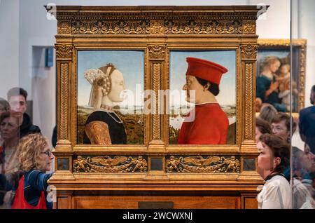 Italien, die Toskana, Florenz, die Uffizien Galleria degli, das Diptychon von Federico da Montefeltro und Battista Sforza sind zwei Ölgemälde des italienischen Künstlers Piero della Francesca Stockfoto