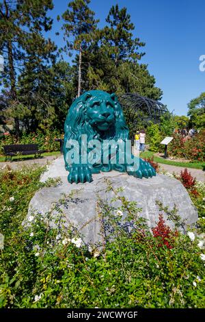 Kanada, Provinz Quebec, Montreal, Hochelaga-Maisonneuve, Botanischer Garten, der Löwe de la Feuillée (1831) des Architekten René Dardel (1796–1871), der früher im Stadion Gerland in Lyon installiert wurde Stockfoto